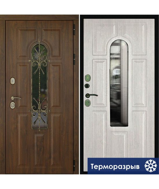 Входная дверь Дверной Континент Лион Темный орех / Альберо браш серебро Термо с терморазрывом